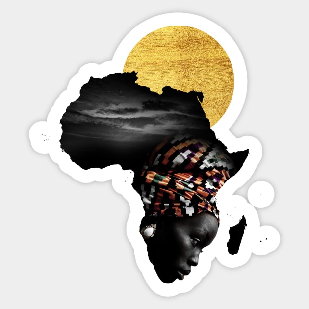 Africa Map Afrocentric Black Woman Portrait Sticker by Inogitna Designs